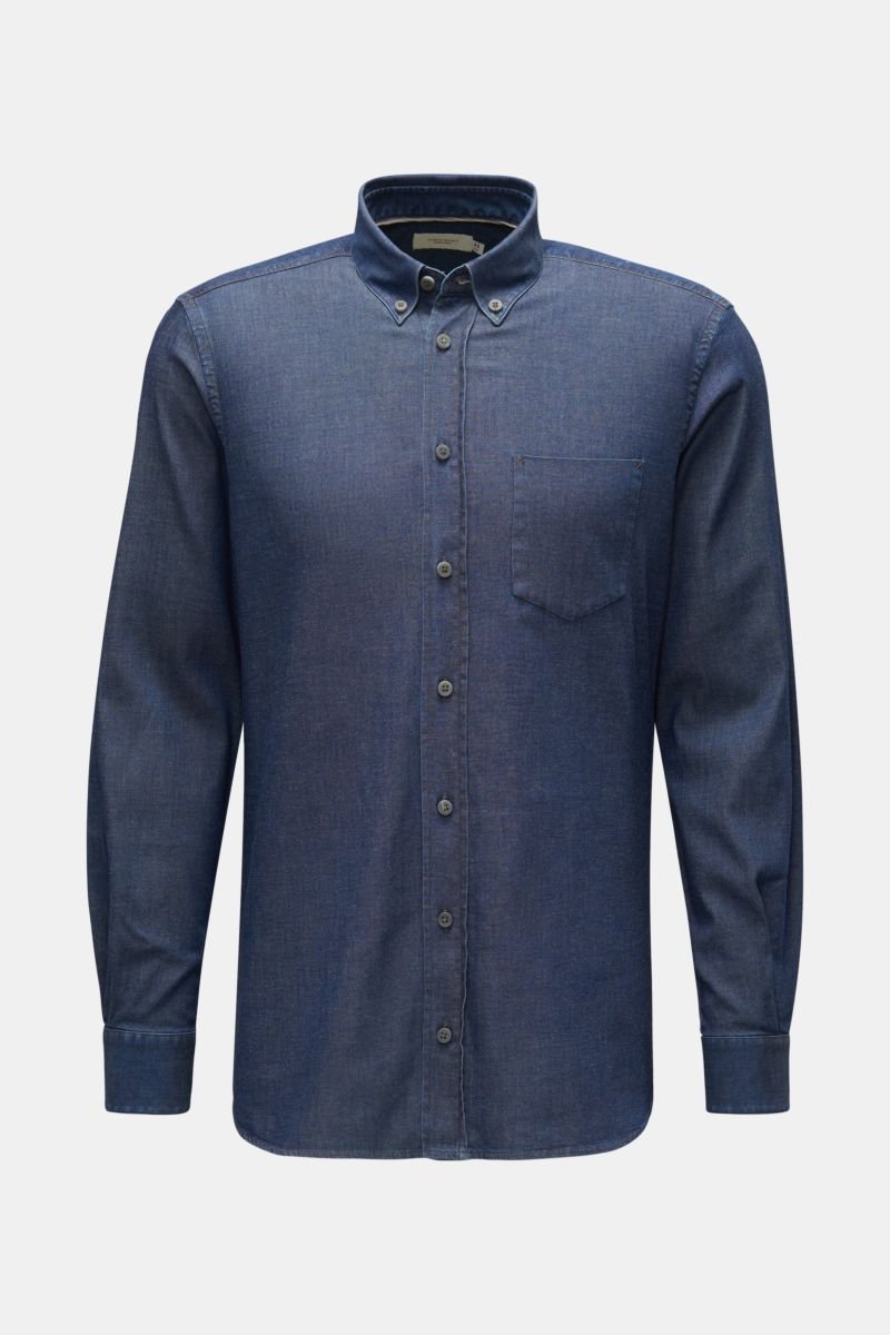 Chambray-Hemd 'Light Denim Tailored Shirt' Button-Down-Kragen navy