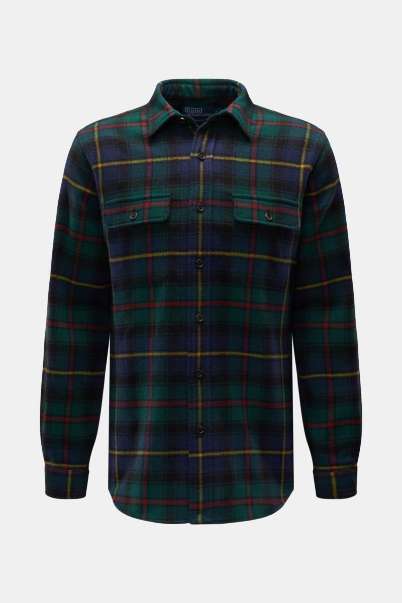 Wool twill shirt navy/dark green checked