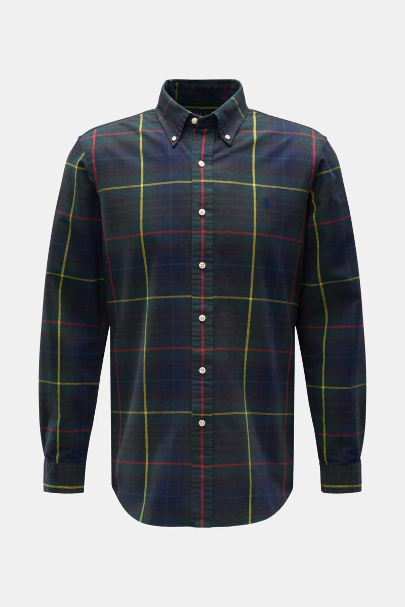 Oxford shirt button-down collar navy/dark green/red checked