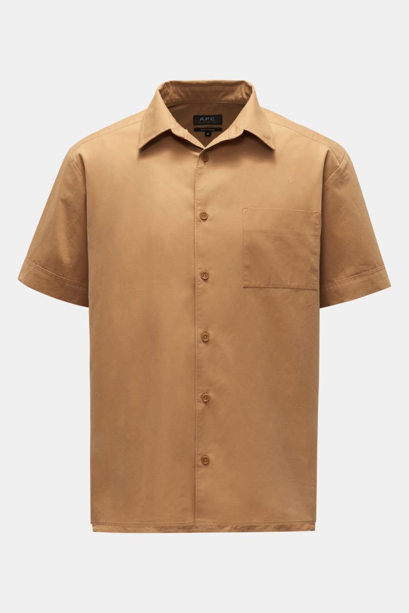 Short sleeve shirt narrow collar light brown