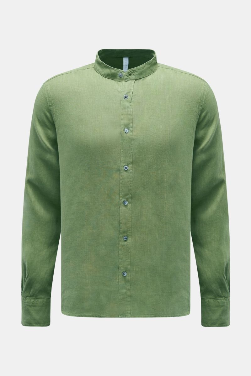 Leinenhemd 'Linen Guru' Grandad-Kragen grün