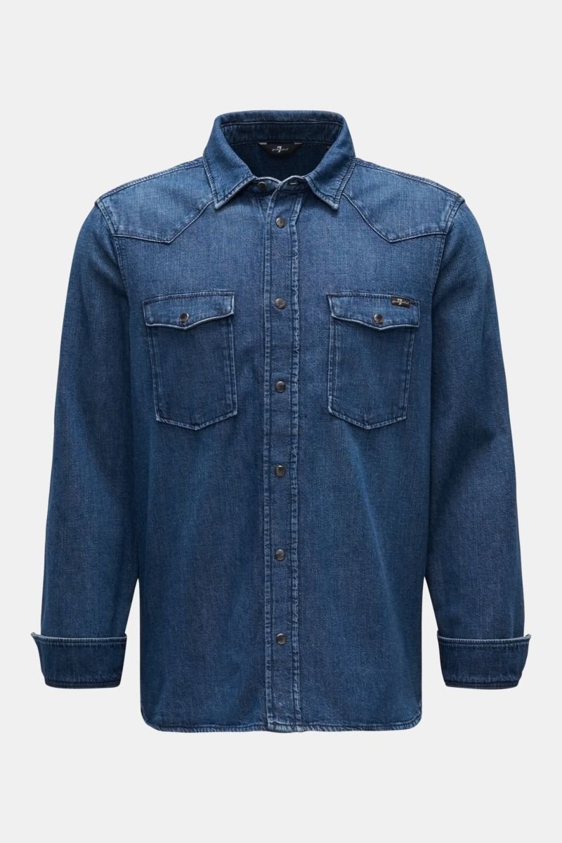 Denim shirt 'Western Shirt' narrow collar dark blue