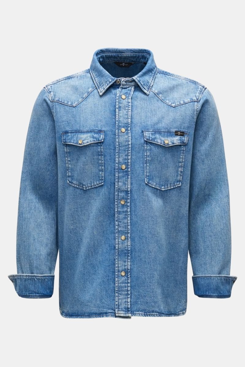 Jeanshemd 'Western Shirt' schmaler Kragen rauchblau