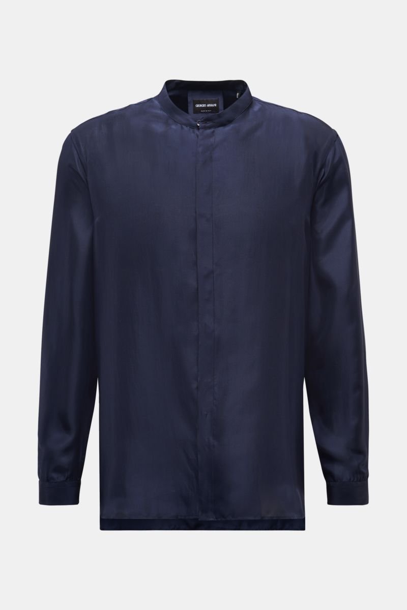 Silk shirt grandad collar navy