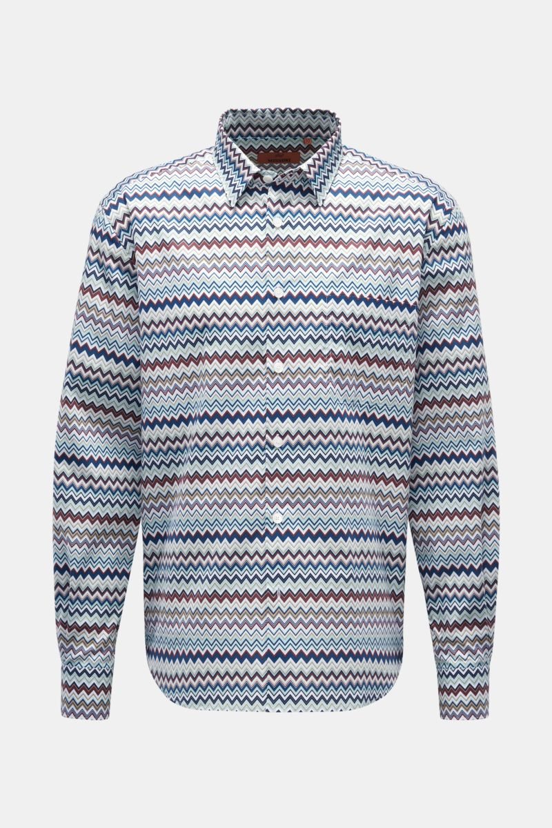 Casual shirt narrow collar dark blue/white/burgundy patterned