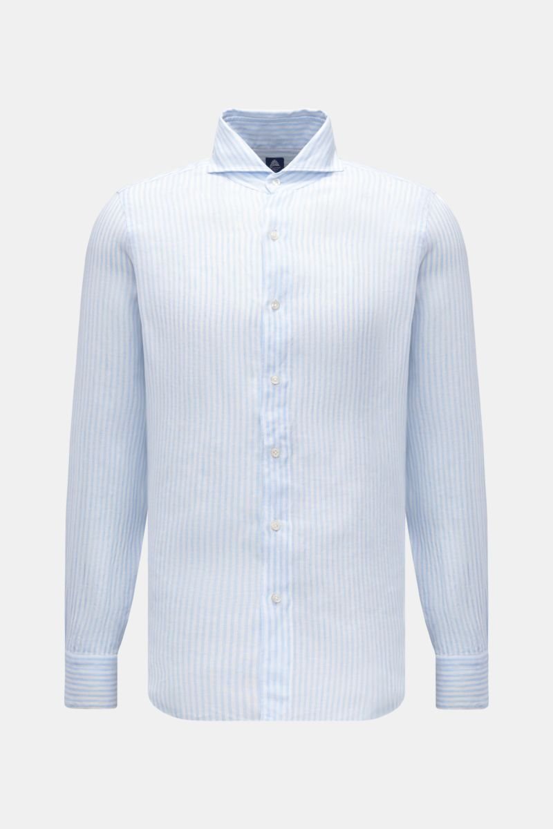Linen shirt 'Gaeta Sergio' shark collar light blue/white striped 