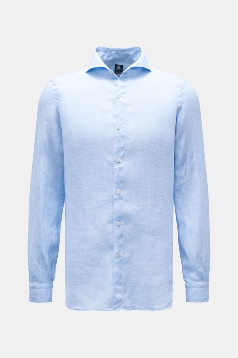 Linen shirt 'Sergio Gaeta' shark collar light blue/white checked