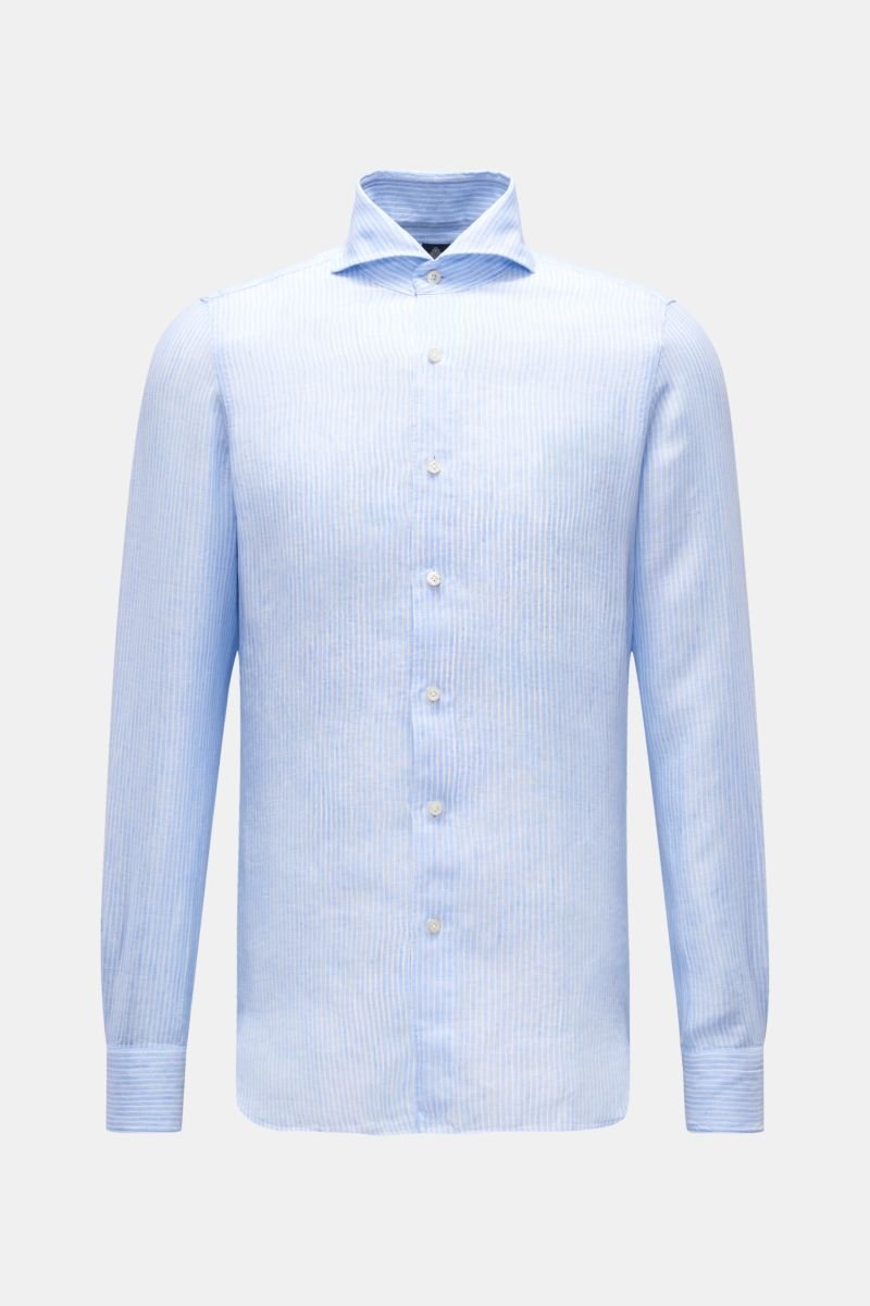 Leinenhemd 'Gaeta Sergio' Haifisch-Kragen hellblau/weiß gestreift 