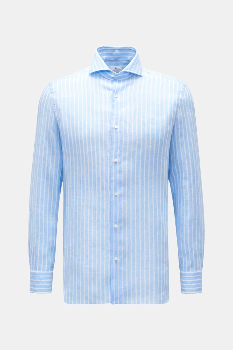 Linen shirt shark collar light blue/white striped 