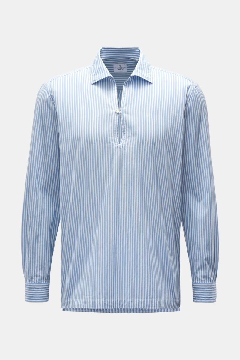 Popover shirt shark collar light blue/light grey/white striped