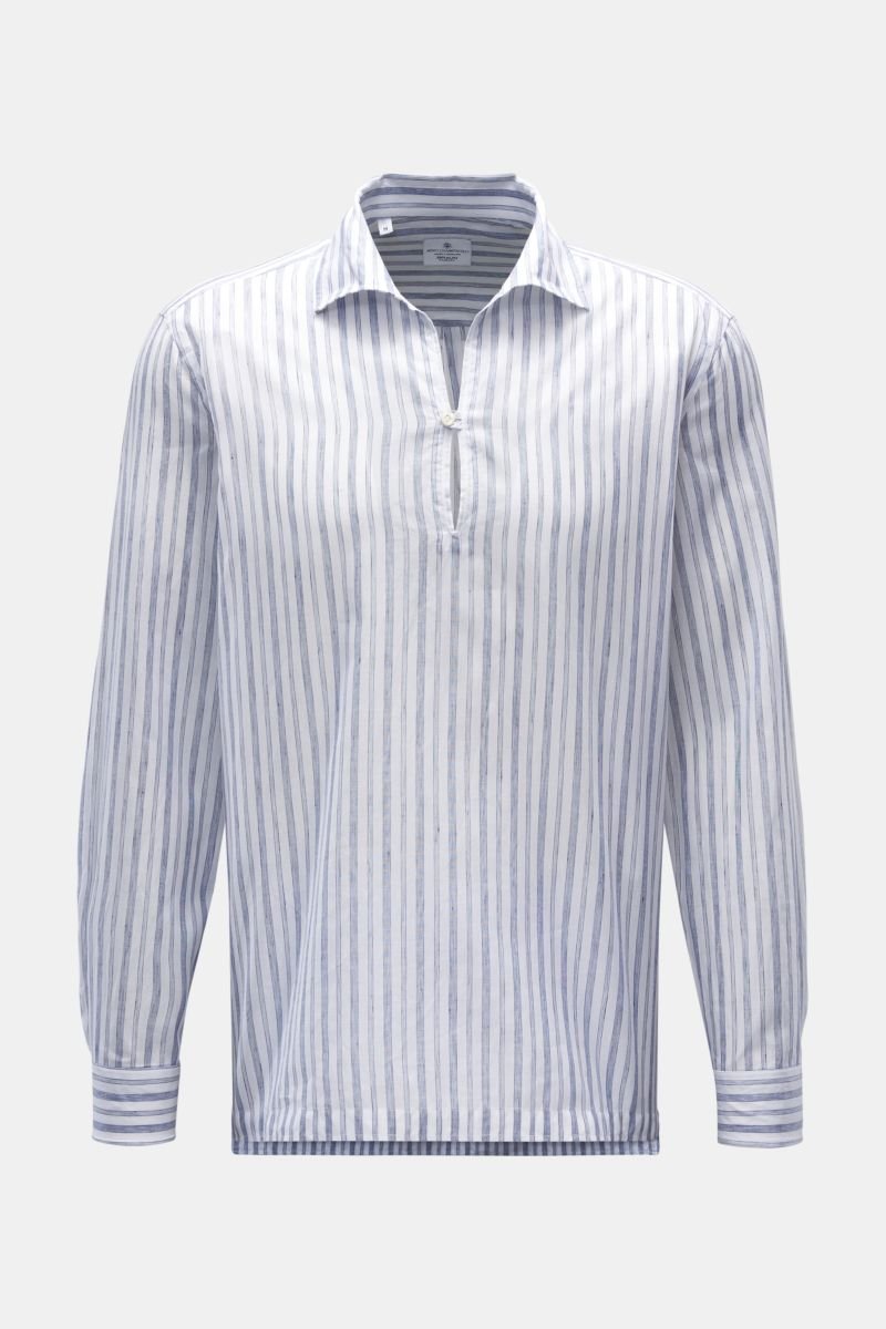 Popover shirt shark collar dark blue/white striped