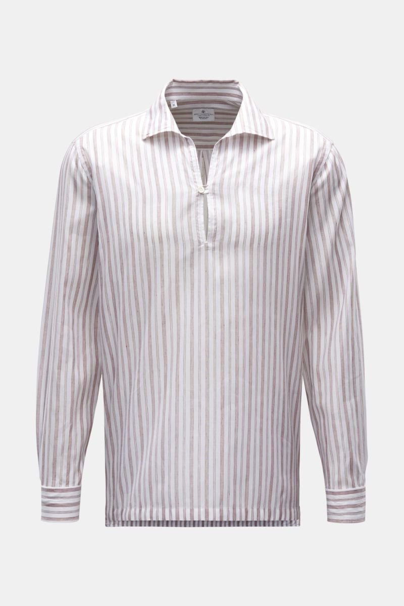 Popover shirt shark collar brown/white striped