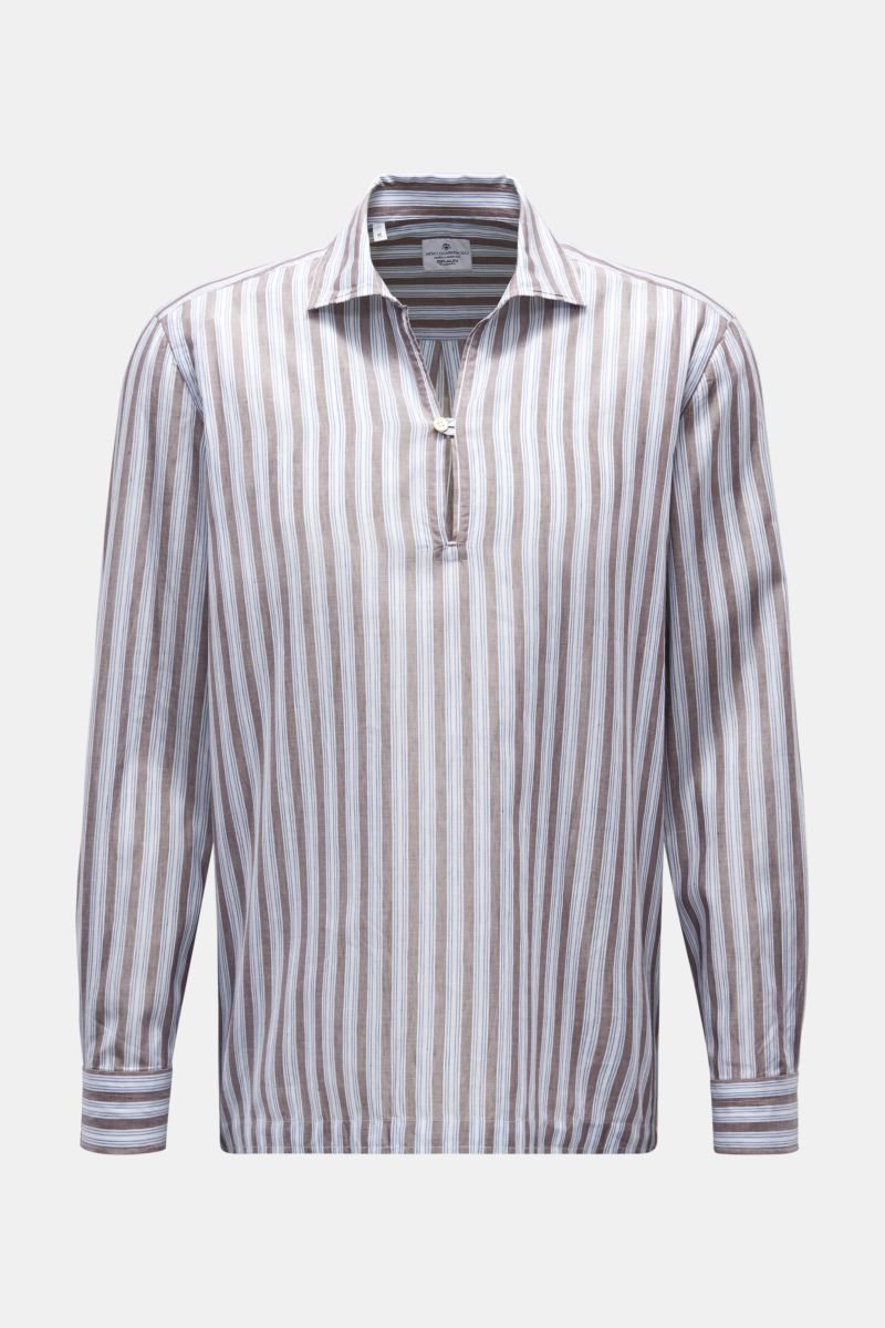 Popover shirt shark collar brown/white/blue striped