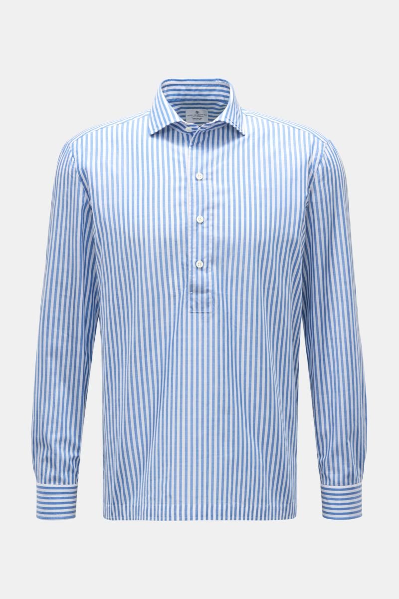 Popover shirt shark collar blue/white striped