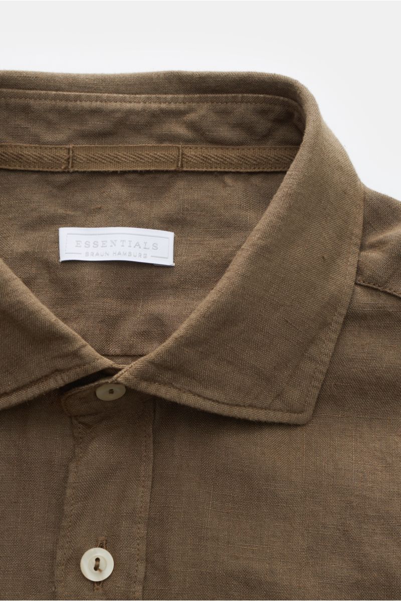 BRAUN Hamburg Essentials Leinenhemd Haifisch-Kragen braun