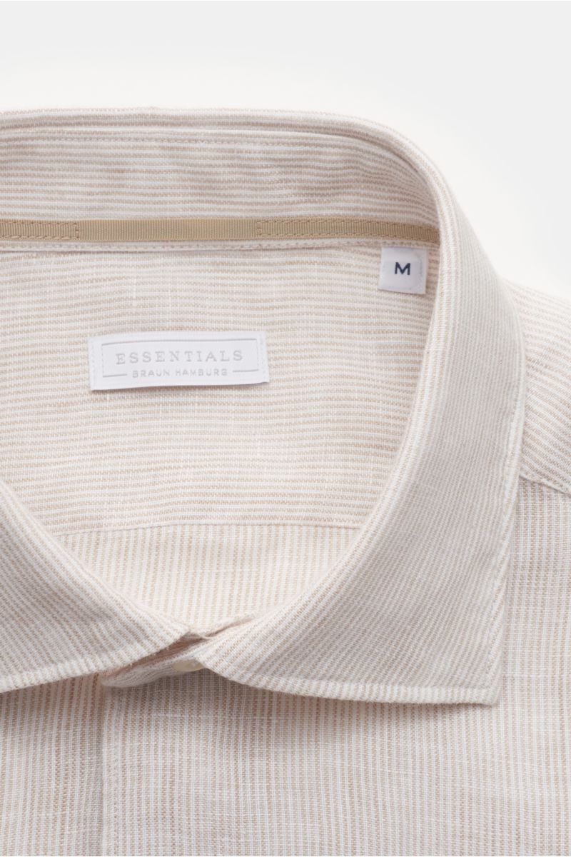 BRAUN Hamburg Essentials Leinenhemd Haifisch-Kragen beige/weiß gestreift