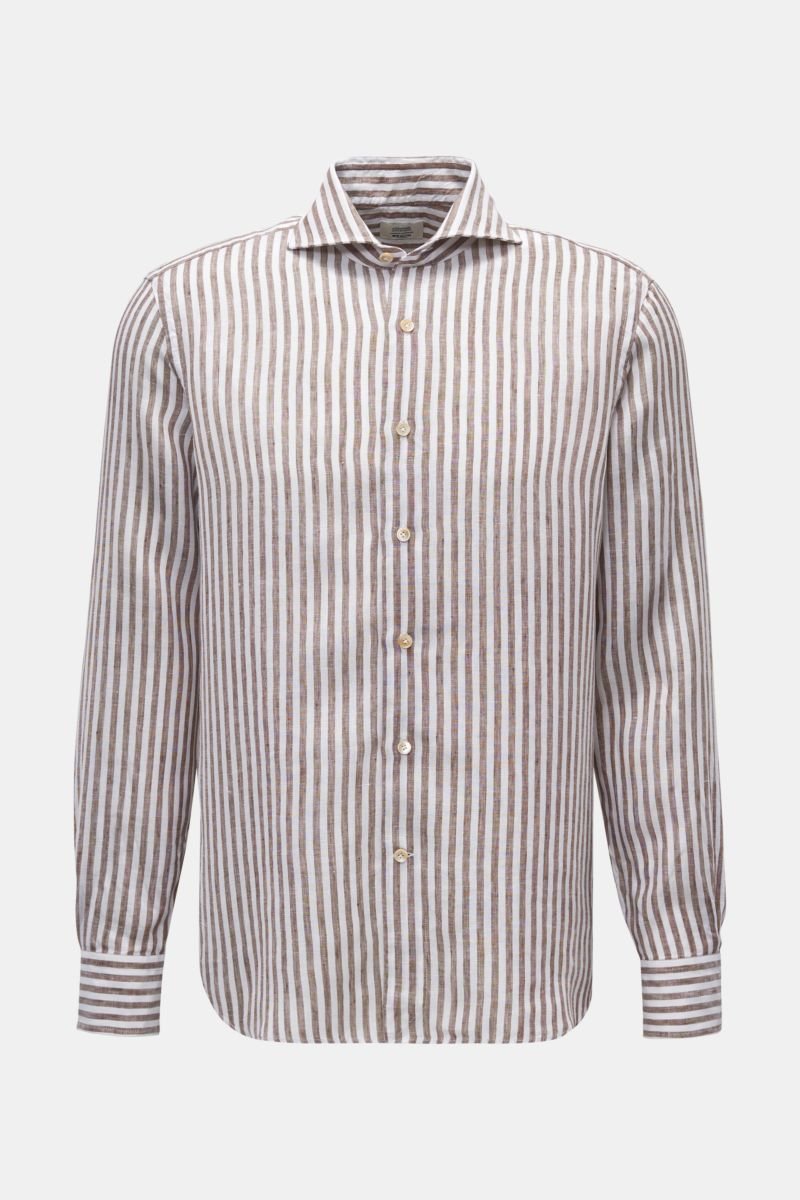 Linen shirt shark collar brown/white striped 