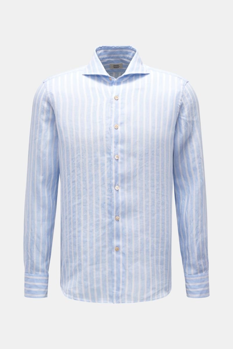 Linen shirt shark collar light blue/white striped 