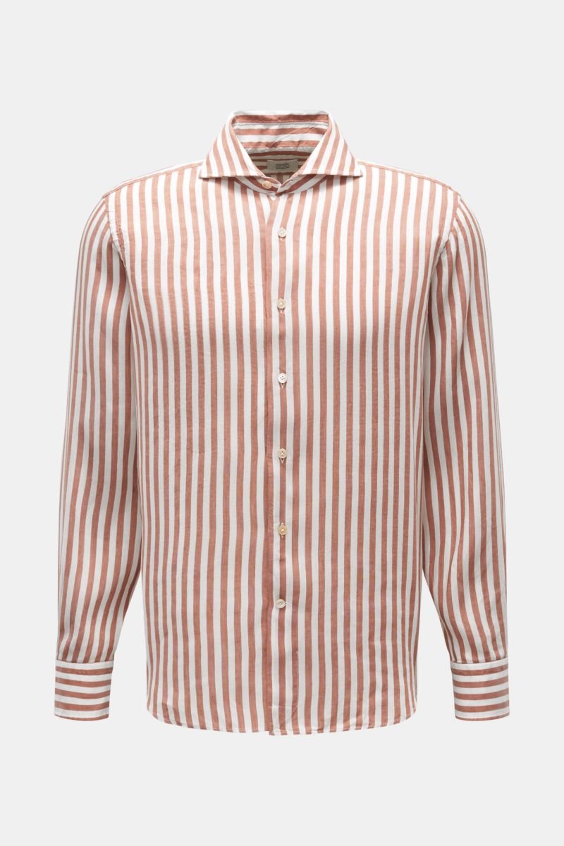 Casual shirt shark collar brown/off-white striped