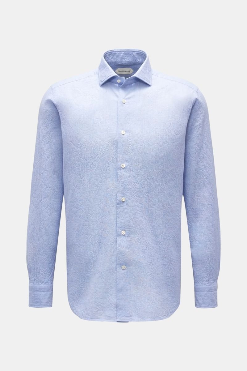 Seersucker shirt with a shark collar smoky blue