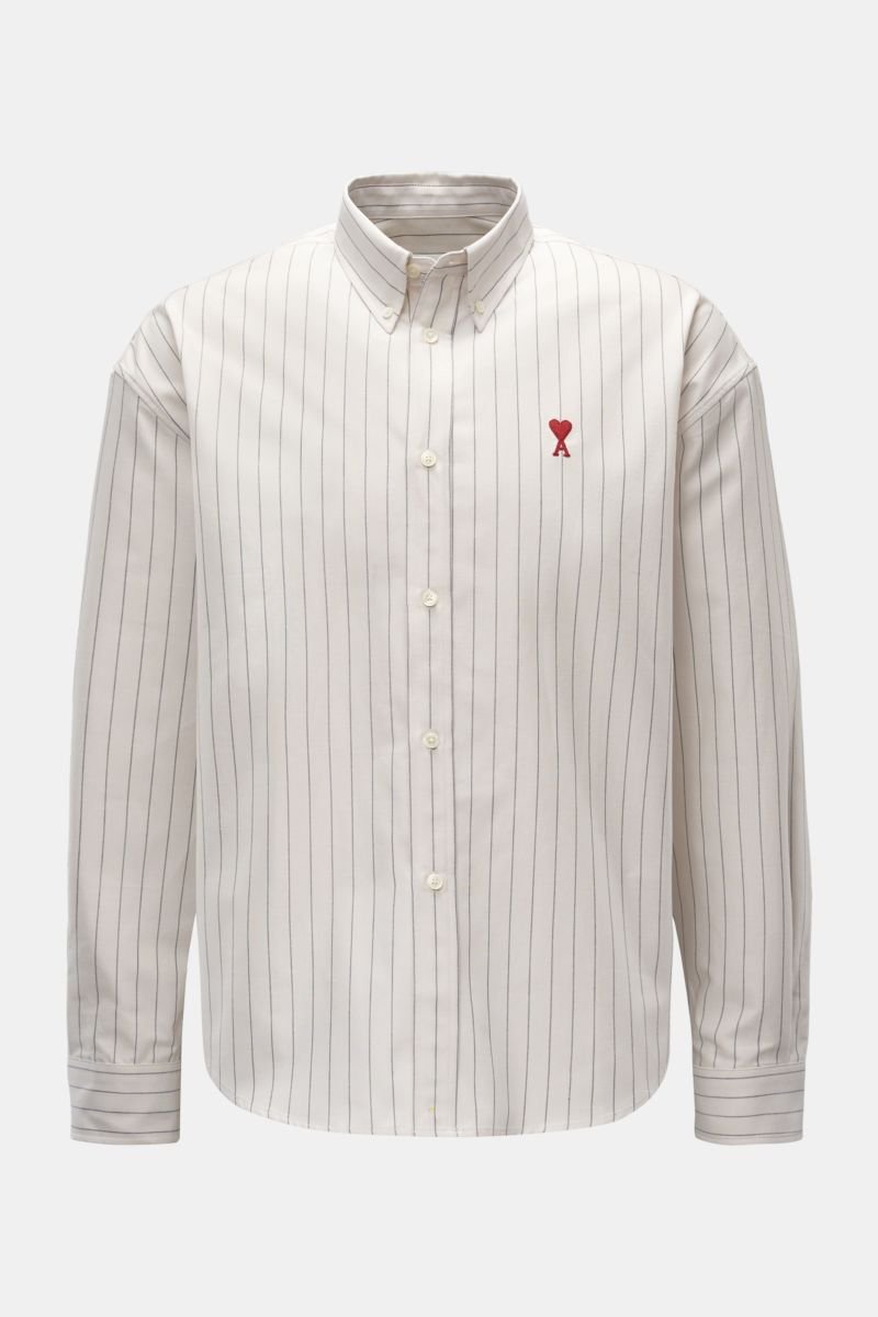 Oxford-Hemd Button-Down-Kragen offwhite/schwarz gestreift