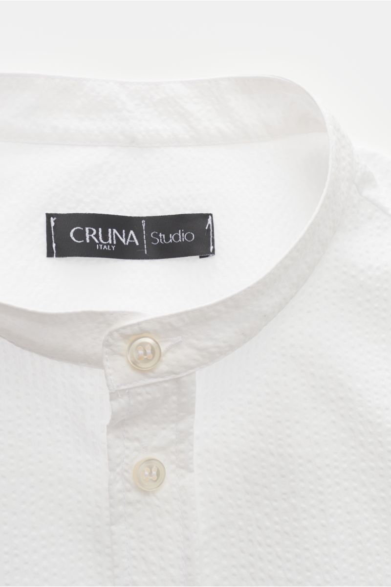 Cruna Seersucker shirt grandad collar white