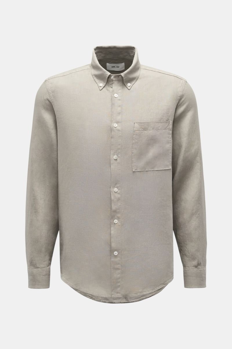 Linen shirt button-down collar taupe