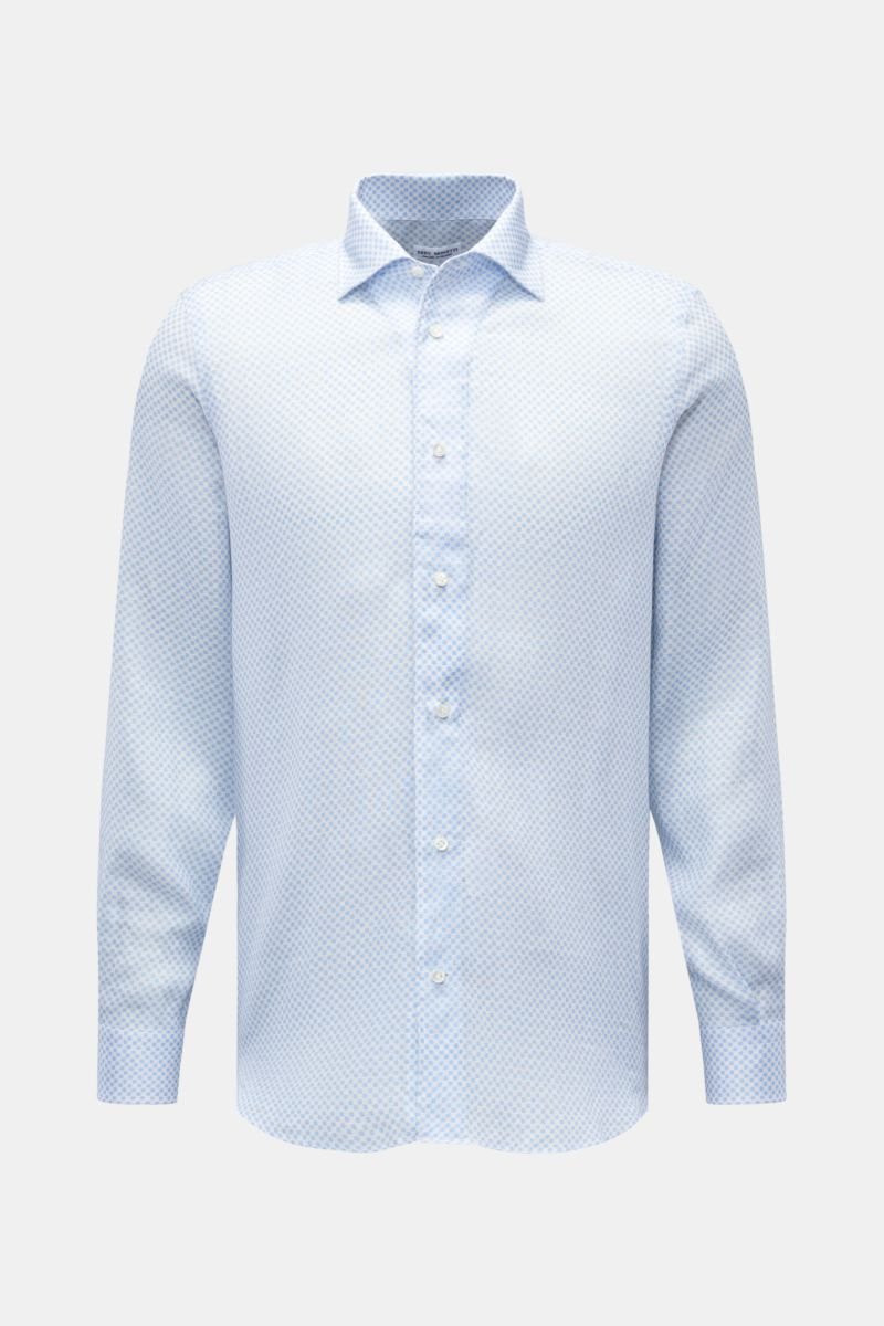 Linen shirt Kent collar white/light blue patterned