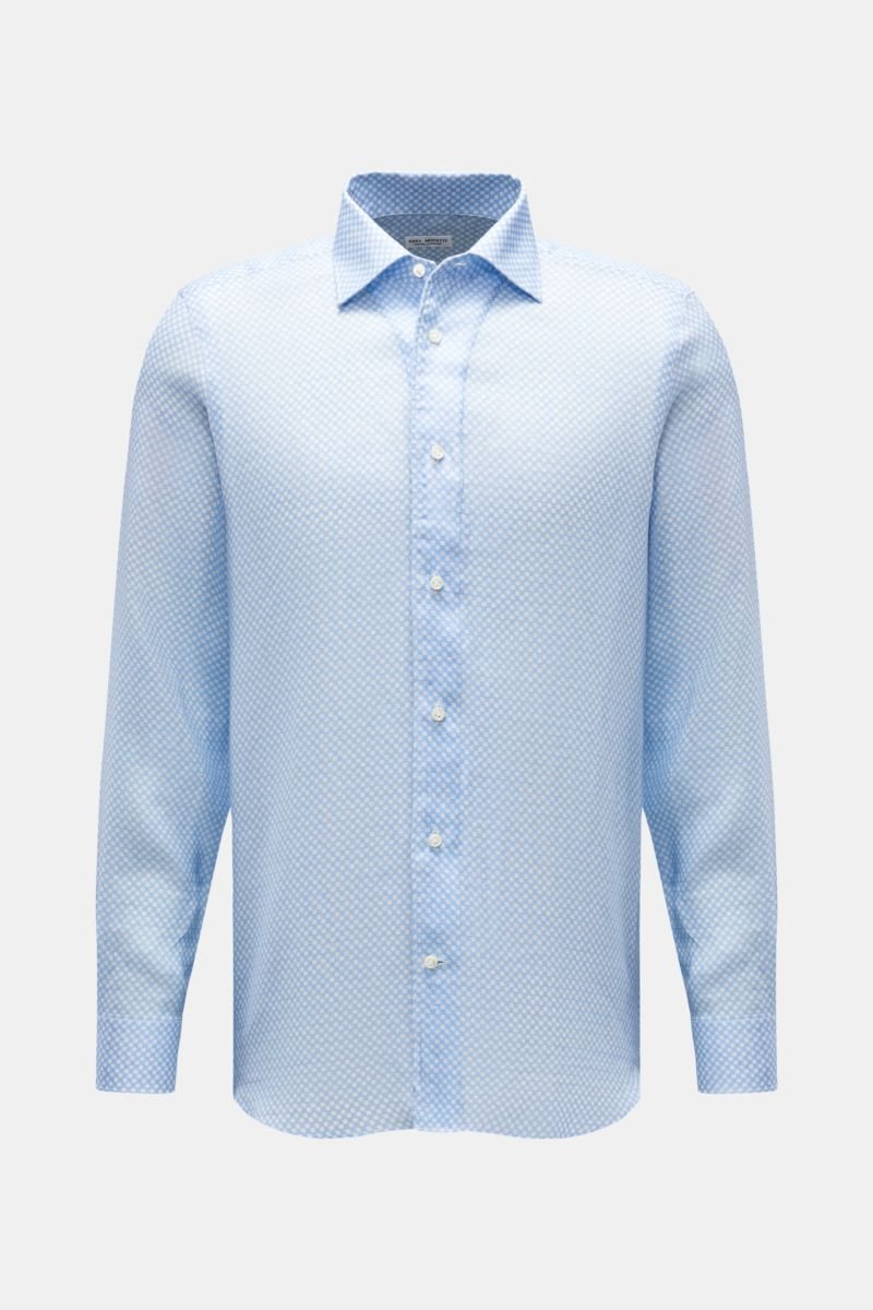 Leinenhemd Kent-Kragen hellblau/weiß gemustert