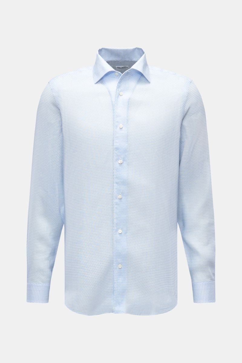 Leinenhemd Kent-Kragen weiß/hellblau gemustert
