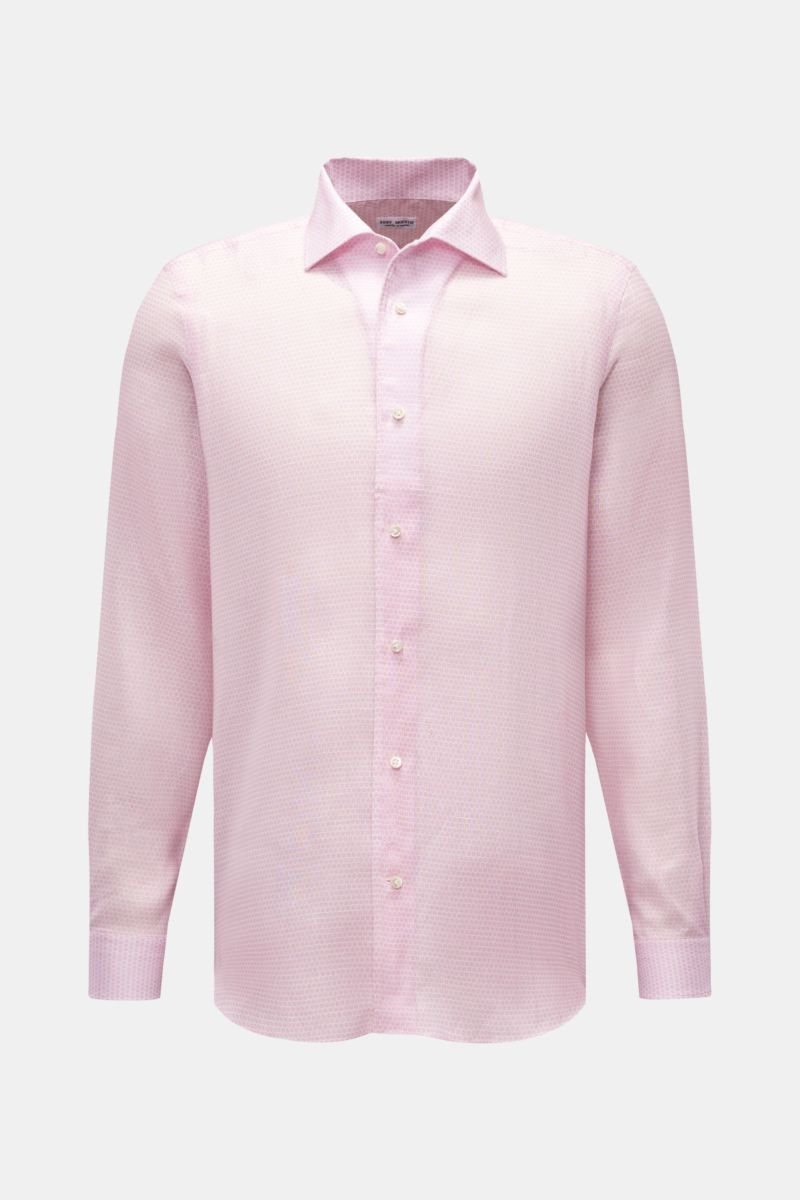 Leinenhemd Kent-Kragen weiß/rose gemustert
