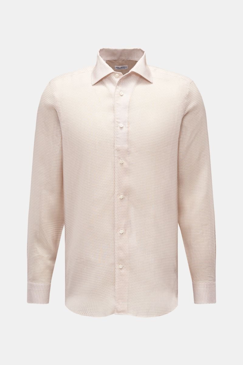 Linen shirt Kent collar white/beige patterned