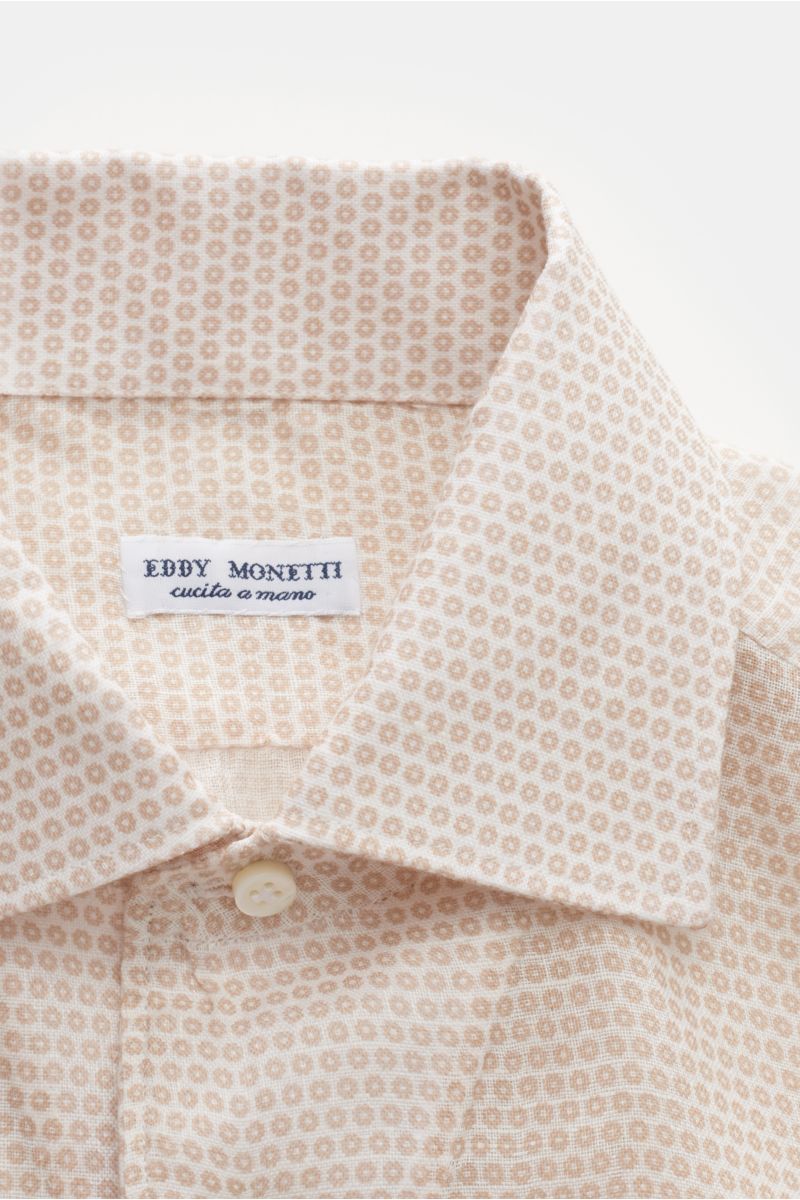 Eddy Monetti Leinenhemd Kent-Kragen weiß/beige gemustert