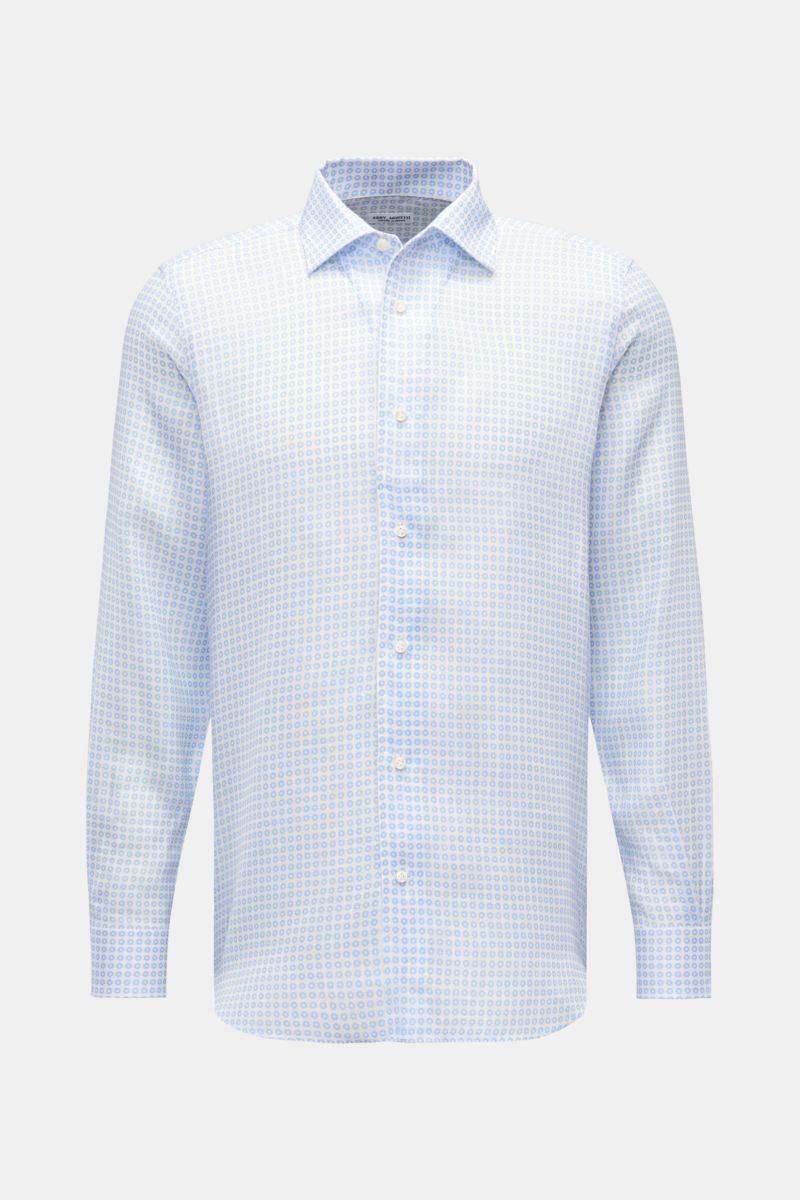 Linen shirt Kent collar white/light blue patterned