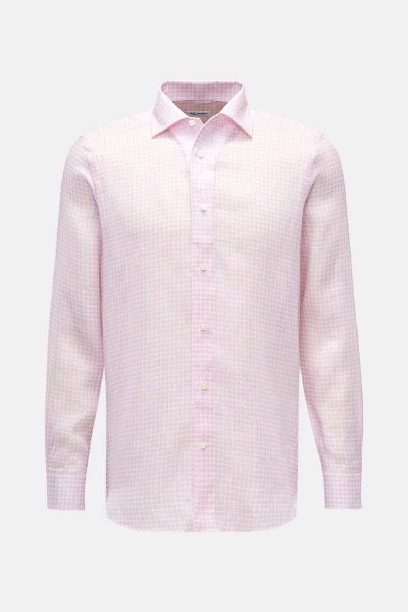 Linen shirt Kent collar white/rose patterned