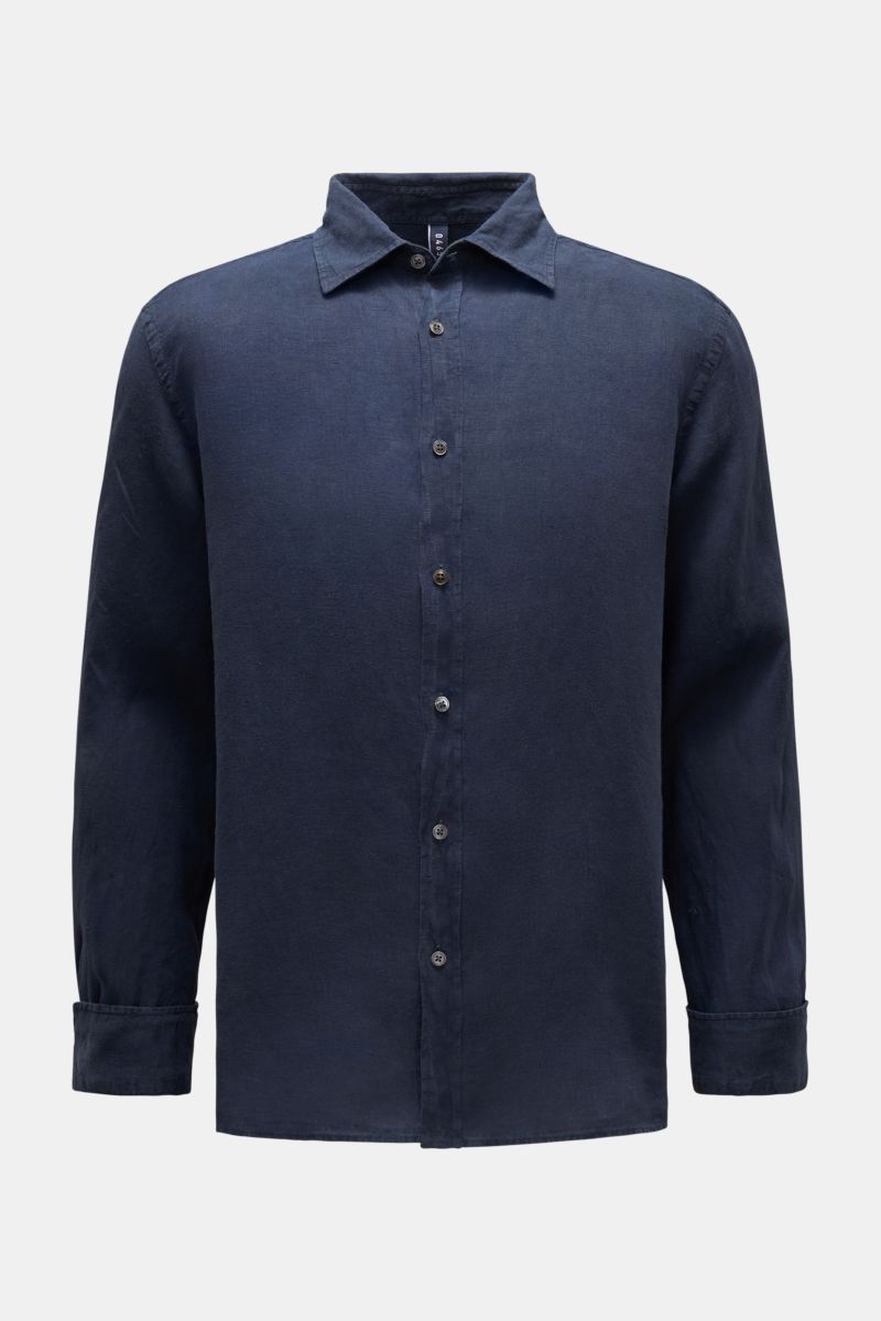 04651/ A trip in a bag Linen shirt shark collar navy