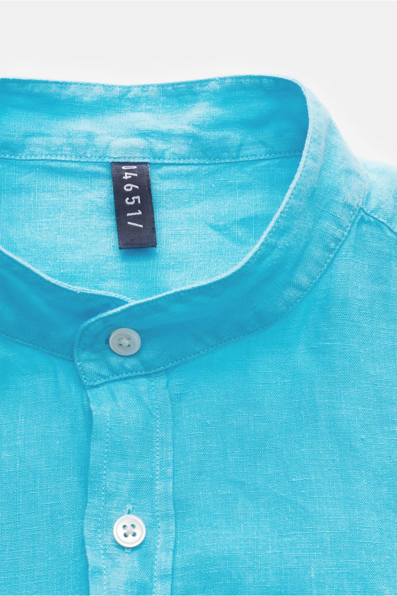 04651/ A trip in a bag Leinenhemd 'Linen Guru' Grandad-Kragen türkis