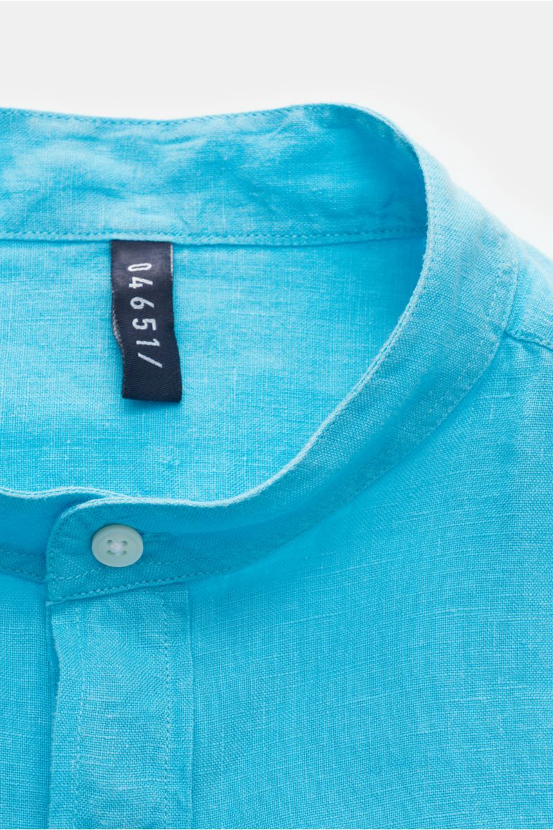 04651/ A trip in a bag Popover-Kurzarmhemd 'Linen Guru' Grandad-Kragen türkis