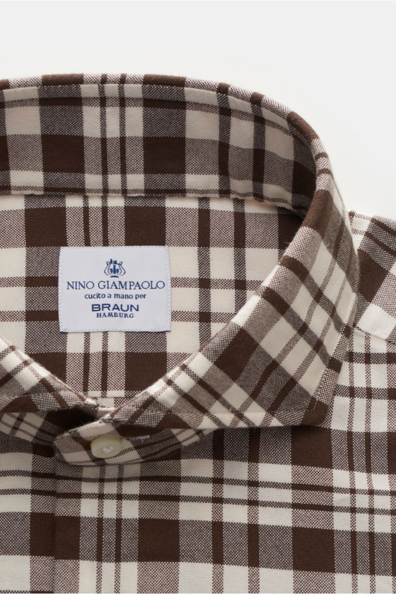 Giampaolo Casual Hemd Haifisch-Kragen braun/weiß kariert