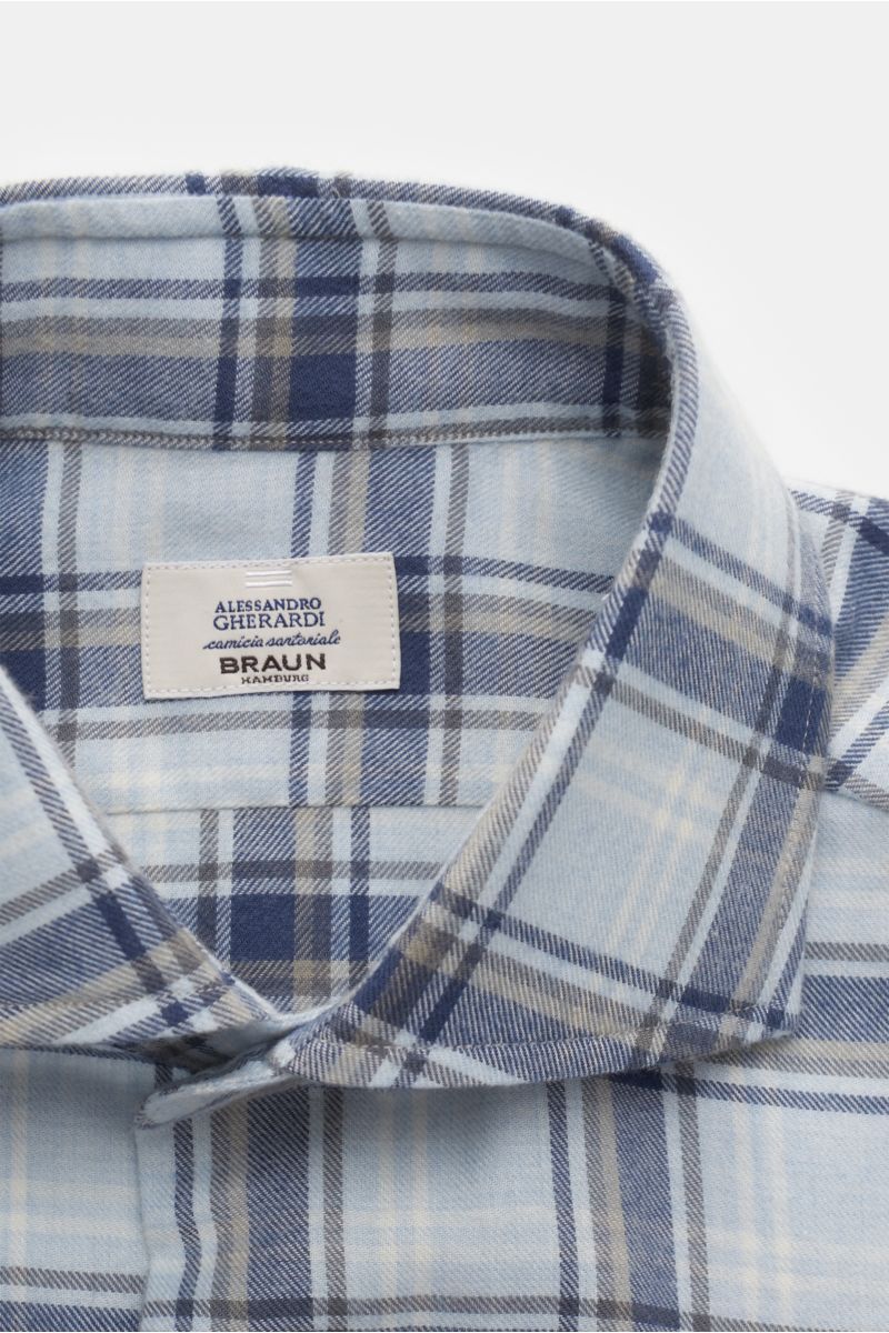 Gherardi Casual shirt shark collar light blue/cream/navy checked