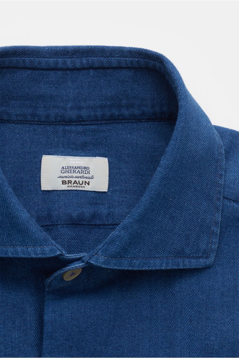 Gherardi Casual Hemd Haifisch-Kragen dunkelblau