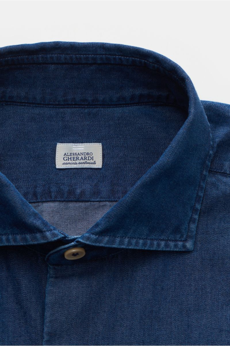Gherardi Chambray-Hemd Haifisch-Kragen dunkelblau