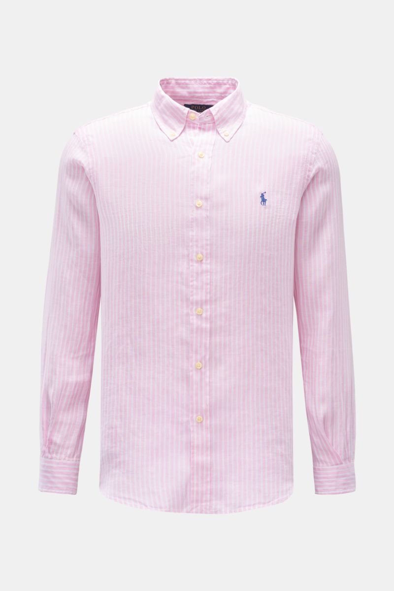 Leinenhemd Button-Down-Kragen rosé/weiß gestreift