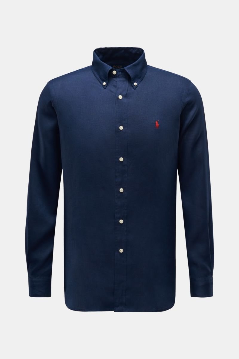Linen shirt button-down collar dark blue