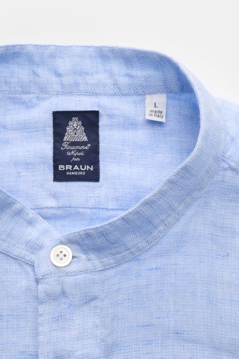 Finamore Linen shirt 'Lorenzo Gaeta' grandad collar light blue