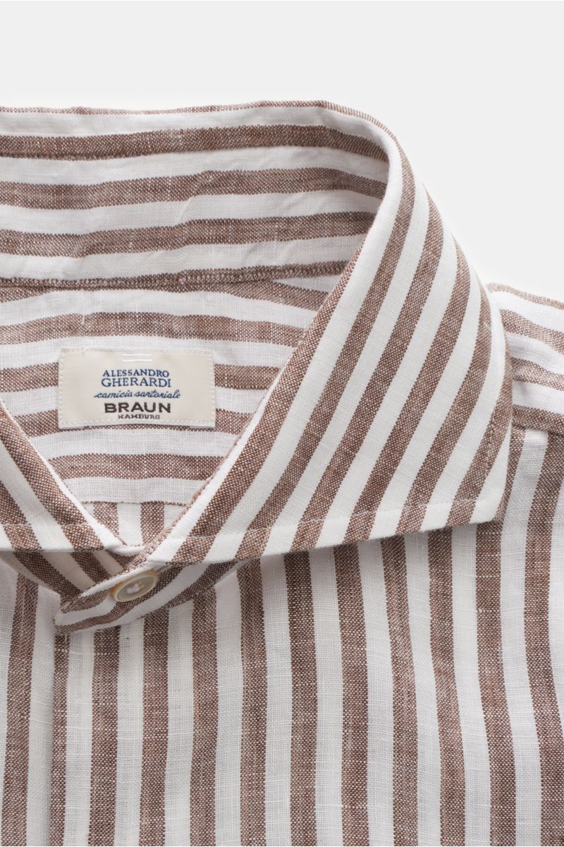 Gherardi Linen shirt shark collar brown/white striped