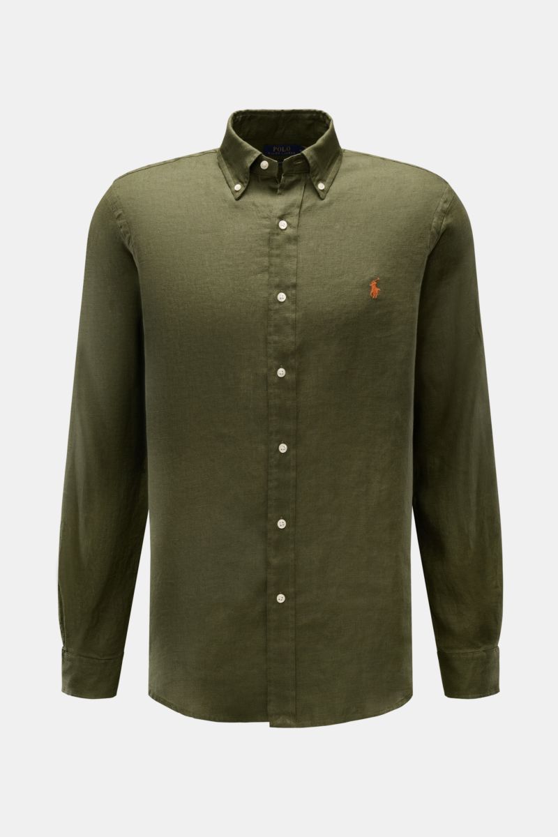 Leinenhemd Button-Down-Kragen dunkelgrün