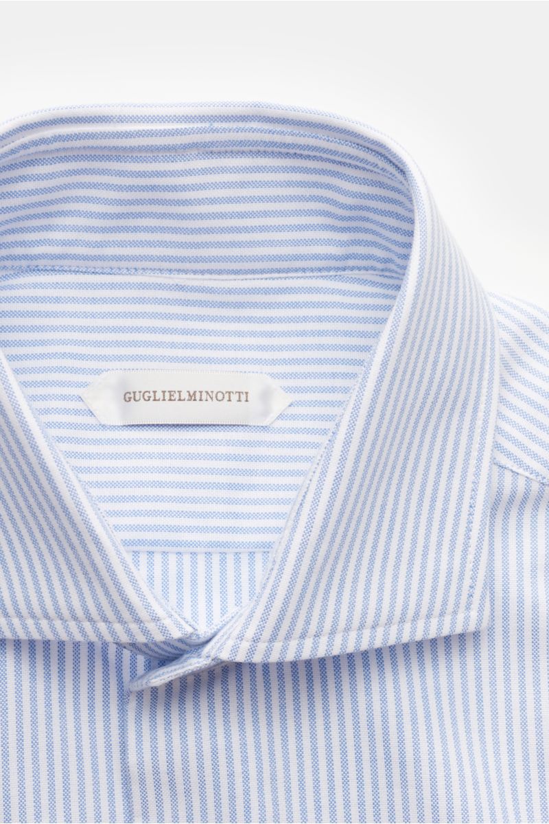 Guglielminotti Oxfordhemd Haifisch-Kragen blau/weiß gestreift, Oxford aus reiner Baumwolle, Slim Fit, Haifisch-Kragen, französische Knopfleiste, Sportmanschette, schmale Rückenpasse, Taillenabnäher, gerundeter Saum, stabile Materialqualität, Nahaufnahme v