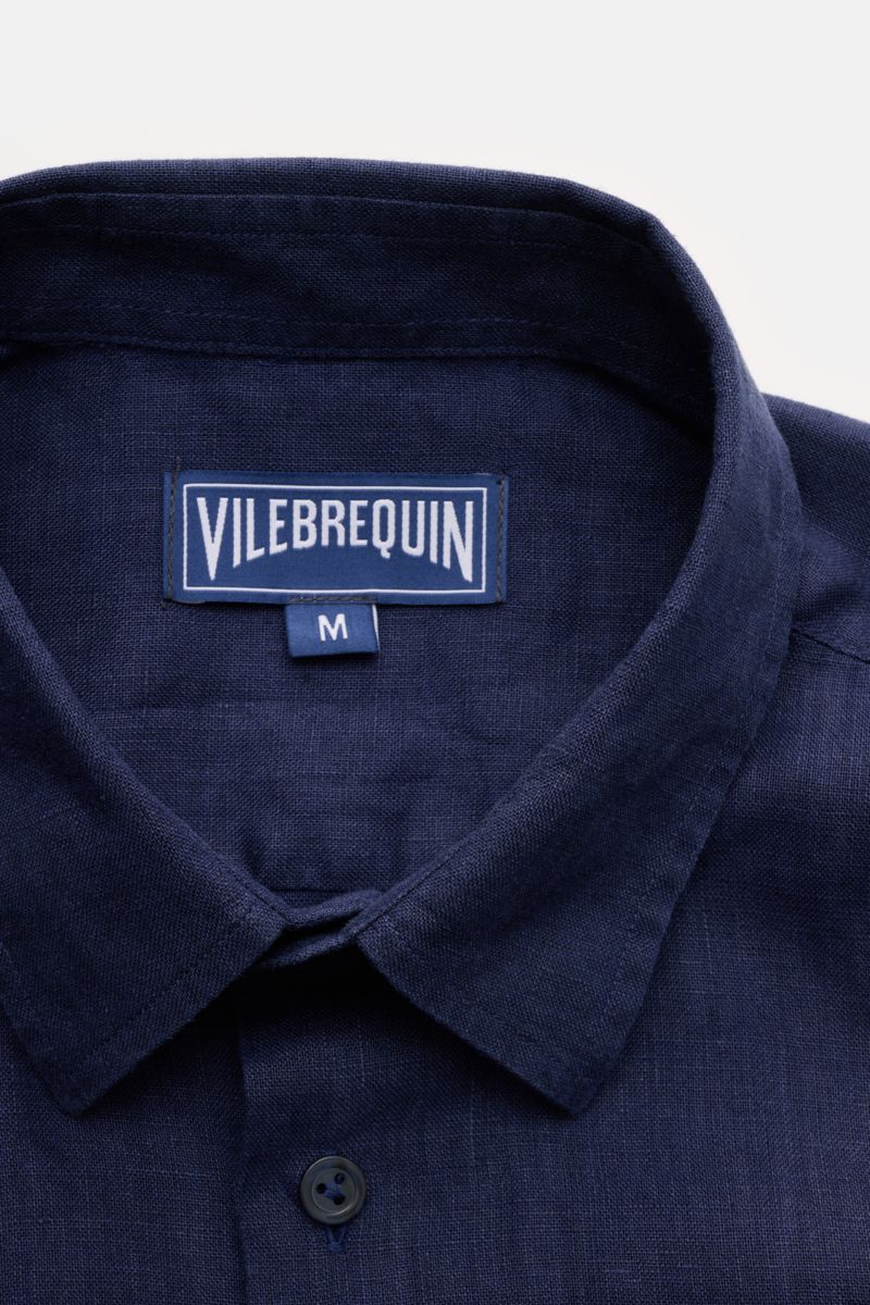 Vilebrequin Leinenhemd schmaler Kragen navy