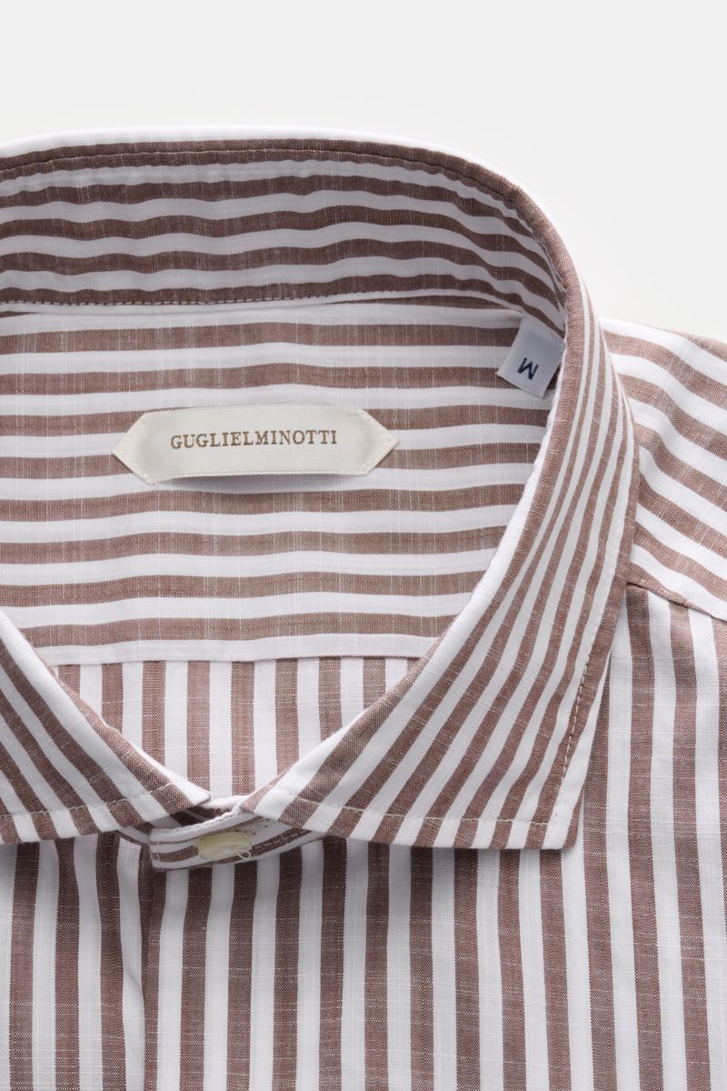 Guglielminotti Casual Hemd Haifisch-Kragen braun/weiß gestreift